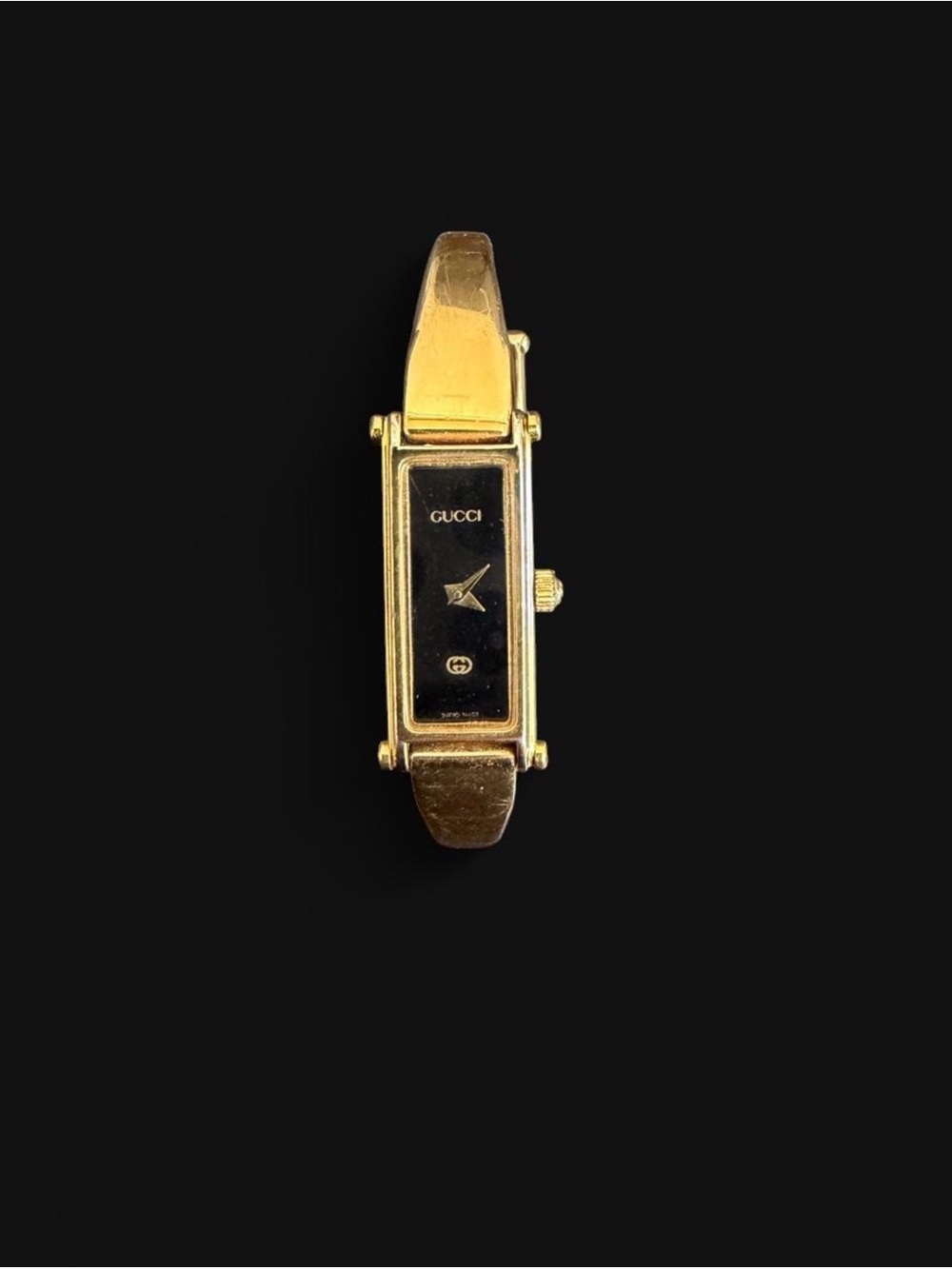 Vintage Gucci 1500L Gold Plated Bangle Watch – Black Dial – Swiss Quartz